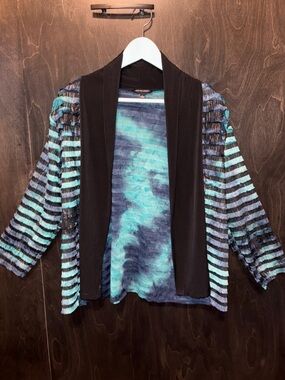 SUPER FUN TOP!! Striped Ruffled Top in Aqua, navy, purple with gold shimmer!